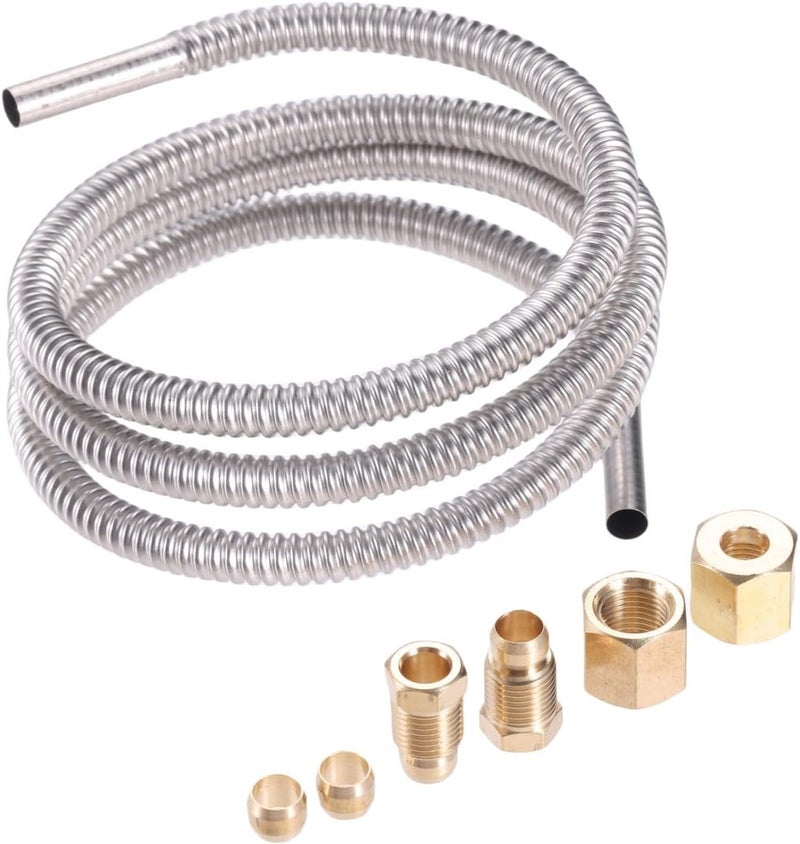 ETERMETA 1/4'' Pilot Tube with Fitting Kit, 36 Inch 1/4 Inch OD Stainless Steel Flexible Flex Tubing with Compression Fittings M10x1 Male Female Nut for Natural Gas Propane Appliances - Image 1